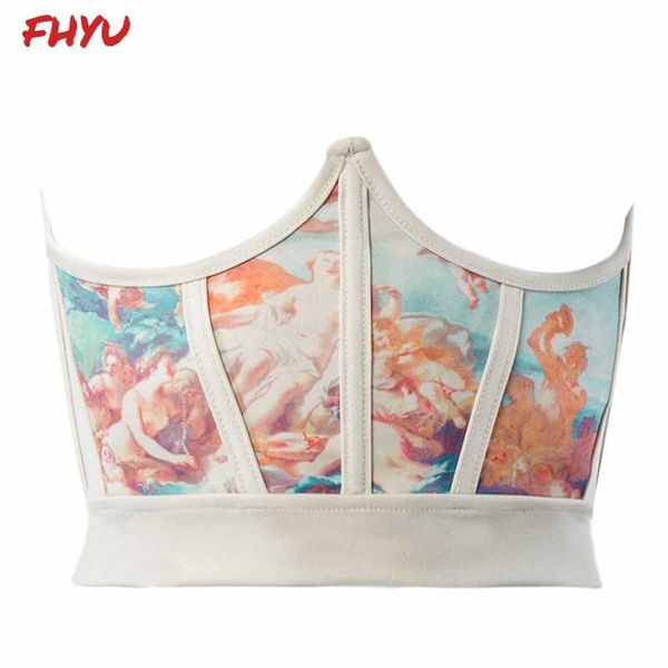 

belts fhyu style oil painting printing women corset s-l fashion slim splicing female girdle waist clip corsets, Black;brown