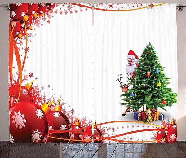 

curtain & drapes santa window curtains father christmas and reindeer smiling behind a festive pine tree in red balls frame living room bedro