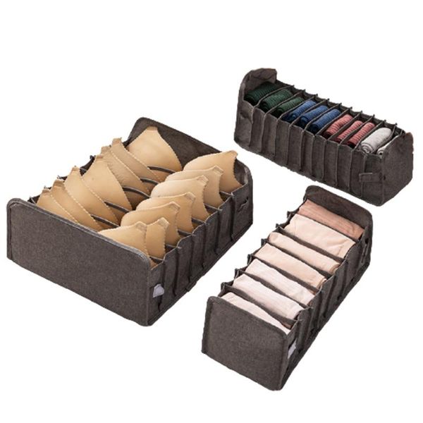

storage bags hpdear 3 pack cotton material underwear organizer, foldable bra drawer organizer divider bins for