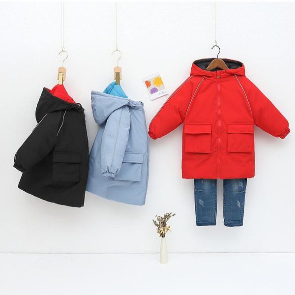 

down coat 2-10y kids toddler baby boys girls hooded coats children double sided winter thick warm jacket outerwear waterproof jackets, Blue;gray