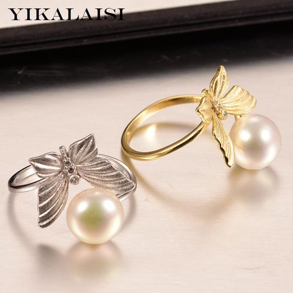 

cluster rings yikalaisi 925 sterling silver jewelry oblate pearl 2021 fine natural 8-9mm for women wholesale, Golden;silver