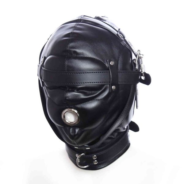 Nxysm Bondage PU couro acolchoado capuz Cabeça Cabeça Fechável Head Head Harness Boca Aberta Sensory Privação BDSM Bondage Adulto Slave Sexo Brinquedos 1126