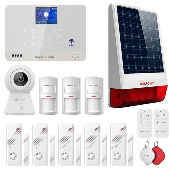 

alarm systems wolf-guard wm2t wifi gsm home system with camera, detection sensors and outdoor siren, tuya app control