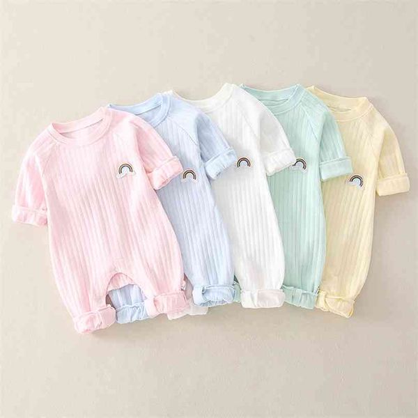 

born infant kid baby boy girls long sleeve romper jumpsuit clothes outfits warm pure color cute lovely rainbow clothing 210826, Blue