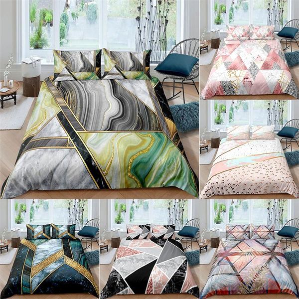 

bedding sets home textile luxury 3d geometric marble print 2/3pcs comfortable duvet cover pillowcase single  and king size