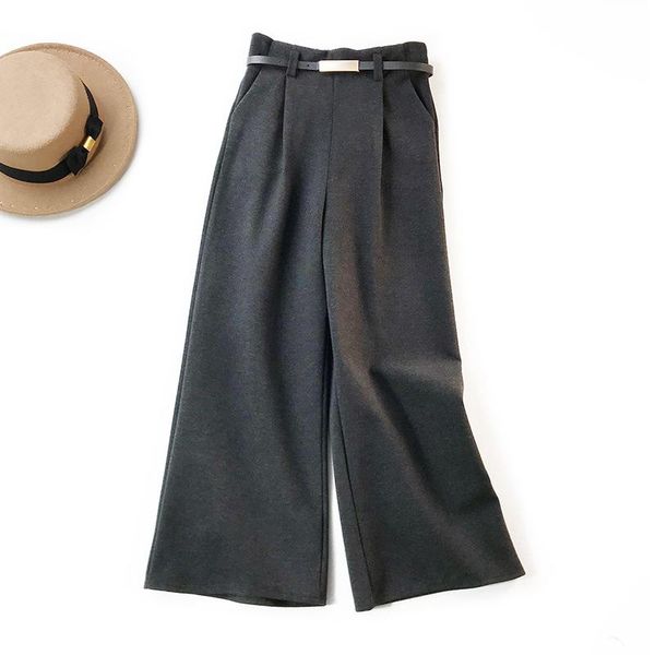 

women's pants & capris 2021 winter arrival korean style straight trousers elegant high waist loose wide leg for office ladies, Black;white