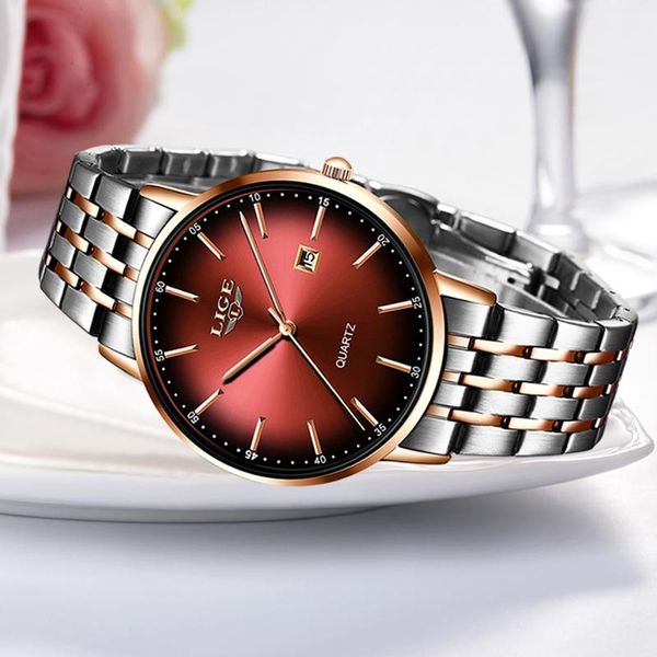 

wristwatches relogio feminino lige 2021 women watches ladies steel belt ultra-thin female watch casual quartz clock+box, Slivery;brown