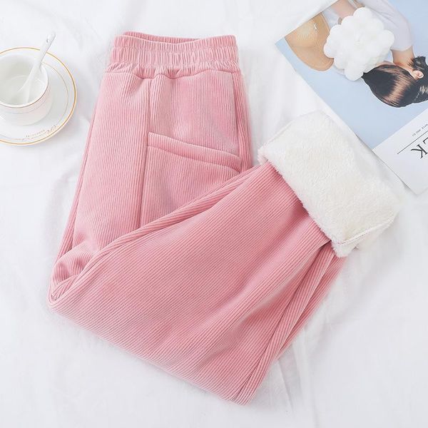 

women's pants & capris women plush thickened autumn and winter corduroy woman high waist warm sweatpants thicken, Black;white