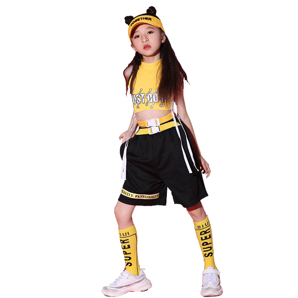 

children ropa hip hop cosutme summer street wear boys vest school clothes girls cheerleaders cropped shorts jazz outfit 1628, Black;red