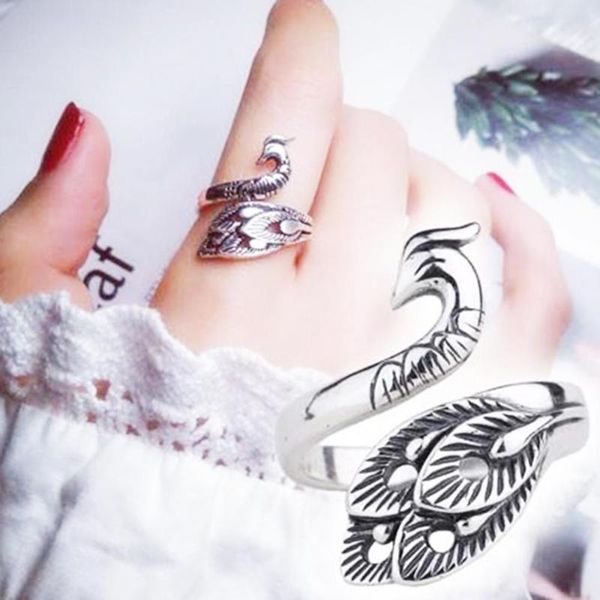 

wedding rings retro adjustable phoenix shape yarn knitting accessory open finger ring, Slivery;golden