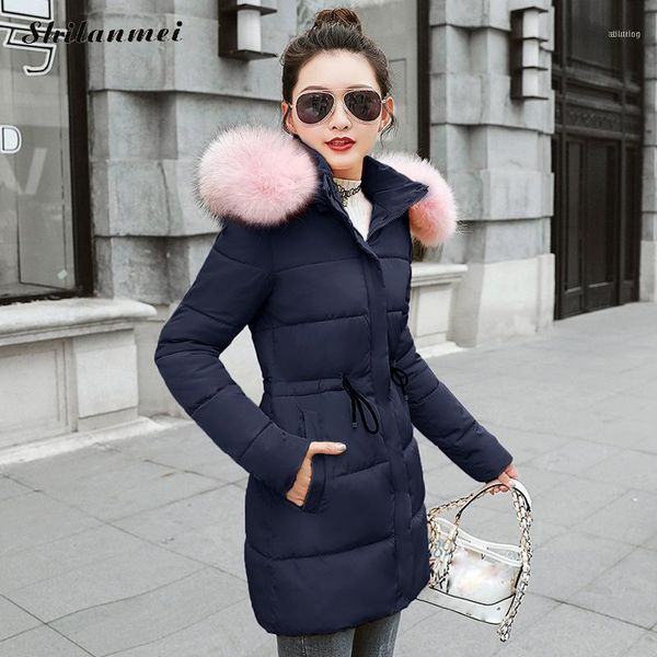 

women's down & parkas casual jacket plus size women coat 3xl 2021 winter warm coats with fur collar ladies slim basic jacket1, Black