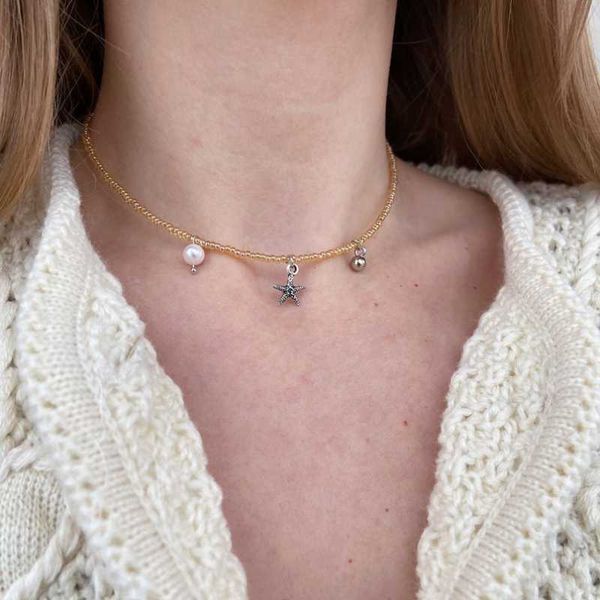 

chokers beaded necklace pendant charm layering seed bead, Golden;silver