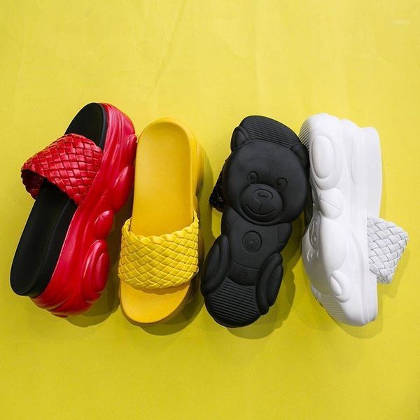 

slippers summer platform women round red toe house slipper female casual thick bottom wedges indoor slides woman shoes1, Black
