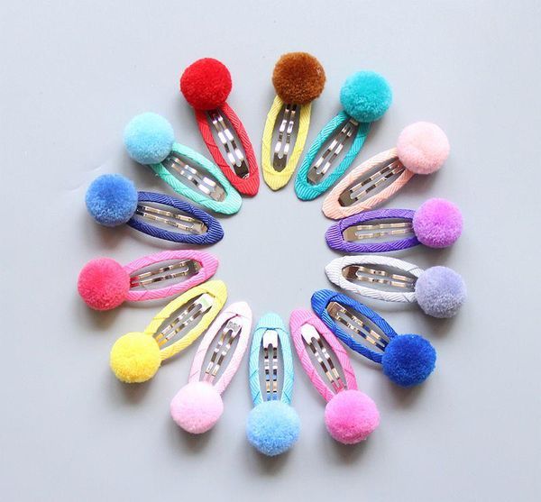 

hair accessories 10/14pcs/set fur ball girls snap clips cute pompoms kids hairpins colorful barrettes decoration girl, Slivery;white