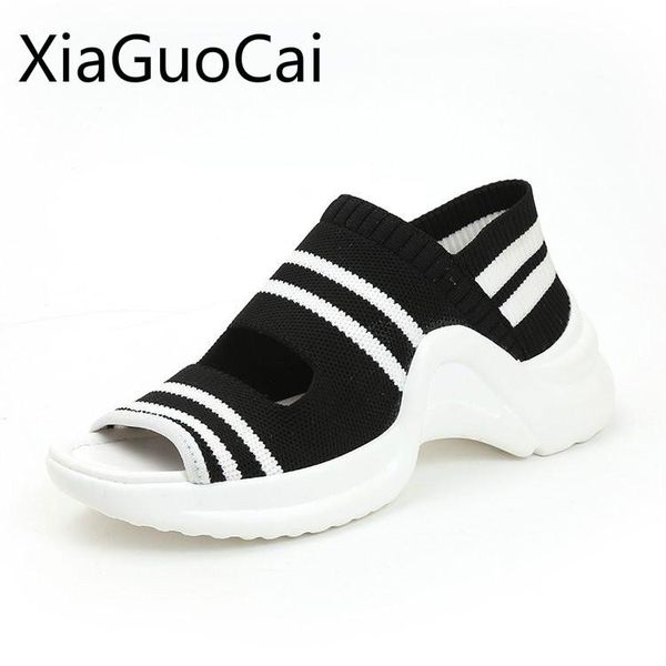 

sandals summer fashion platform women casual peep toe female ins super fire socks wedges women's, Black