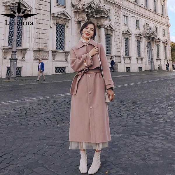 

women's wool & blends long sleeve 2021 fashion woolen coat elegant chic outwear ladies autumn winter jacket with women, Black