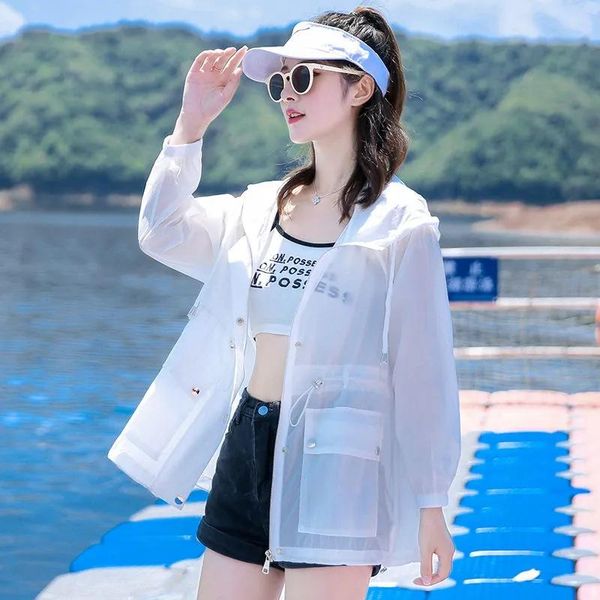 

women's trench coats sun protection clothing women summer thin section anti-ultraviolet shirt coat female rotection jacket a115, Tan;black