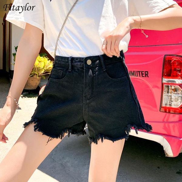 

fitaylor 2021 new summer women streetwear hole high waist black denim shorts casual female solid color vintage jeans shorts, White;black