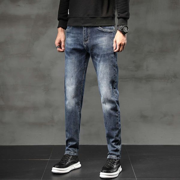 

spring and autumn new jeans men's wash handsome elastic trend youth personality versatile casual pants fashion brand, Blue