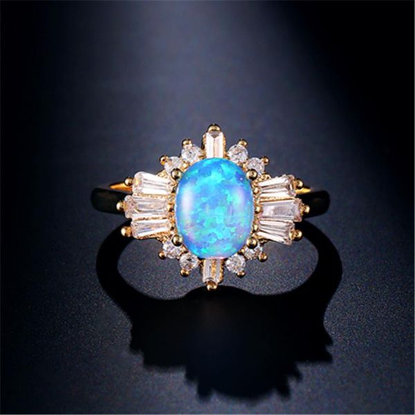 

wedding rings 1pcs synthetic opal gem inlaid ring simple, luxury, fashion, dazzling, shiny, full of zircon female gold jewelry jp, Slivery;golden