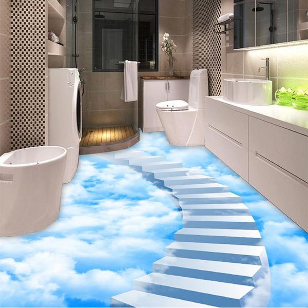 

wallpapers custom self-adhesive floor mural wallpaper 3d creative clouds step tiles painting sticker bathroom bedroom papel de parede