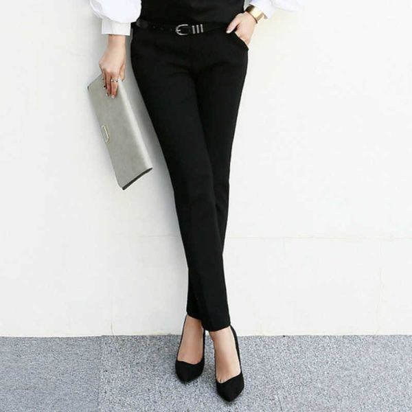 Sonbahar Yüksek Kalite Artı Boyutu Ince Pantolon Moda Profesyonel Siyah Kadın Takım Elbise Pantolon Tulum Mizaç 210527