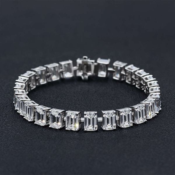 

hbp fashion luxury jewelry new full circle rectangular emerald cut 5 * 7 high carbon diamond s925 sterling silver bracelet 15 ~ 16cm, Golden;silver