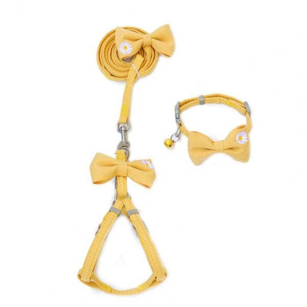 

3pcs/set flower embroidery bow-knot decor pet dog collar harness traction rope