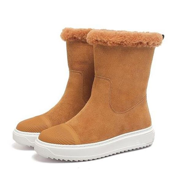 

boots luxurious fashion soft narural wool fur winter botas women cow suede latex insole warm snow platform flats sneaker booties, Black