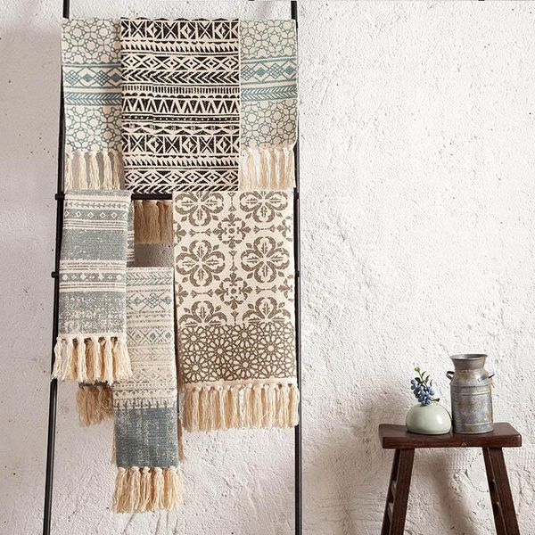 

carpets cotton linen woven tassel carpet floor mat door bedroom tapestry decoration tea table flag