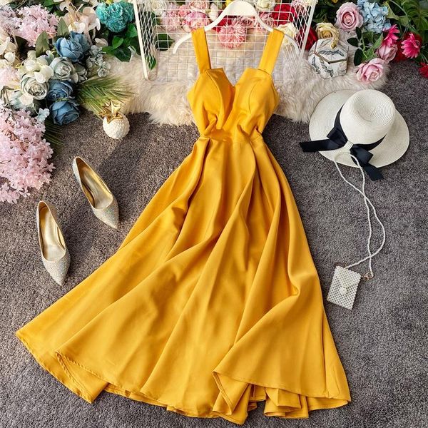 

casual dresses 2021 women v-neck party dress summer retro solid color high waist long robe ladies slim backless bodycon, Black;gray