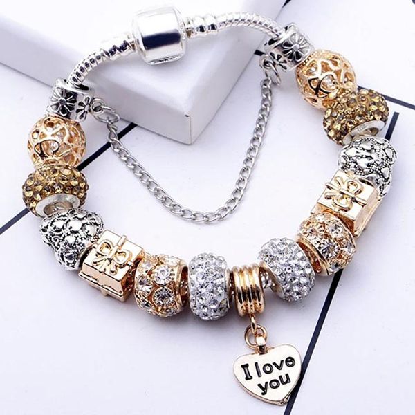 

charm bracelets 2021 retro silver snake chain bracelet and tree of life love pendant gold crystal ball brand, Golden;silver
