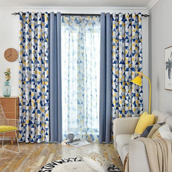 

curtain & drapes blue yellow plaid geometric design blackout curtains for living room kitchen stitched thick blinds custom made