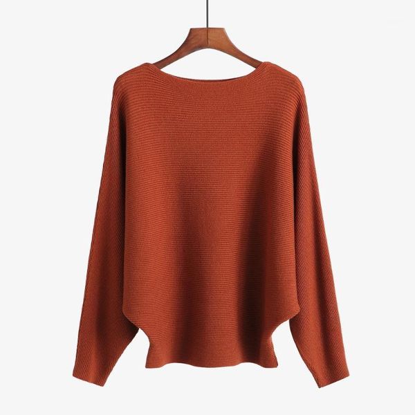 

solid slash neck batwing sleeve women's sweaters long warm female pullovers 2021 autumn winter student sweet lady sweater, White;black