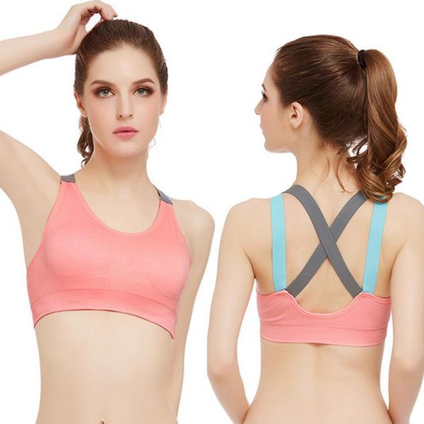 

gym clothing patchwork color women push up padded tank bras cross backless vest bra proof underwear, White;black