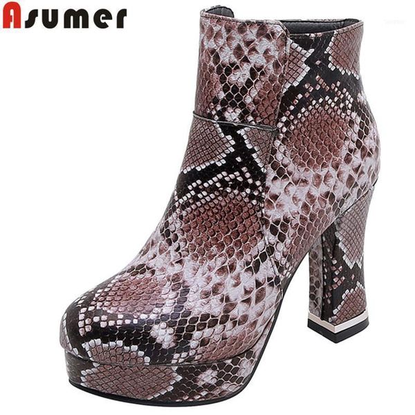 

boots asumer big size 34-43 fashion ankle zip high heels shoes platform elegant mixed colors autumn winter 2021 11, Black