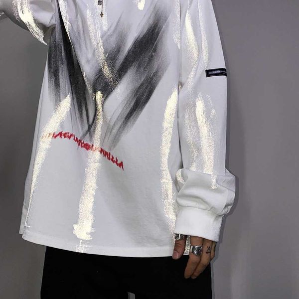 

reflective printed t shirts 2021 streetwear hip hop harajuku tees shirts casual long sleeve shirts black white, White;black