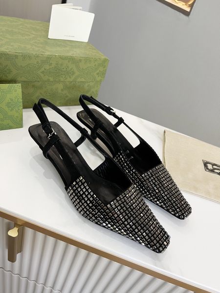 

2022 latest fashion luxury brand women slingback sandals slingback shoes fine root stiletto heel high heels gift for lover size35-40, Black