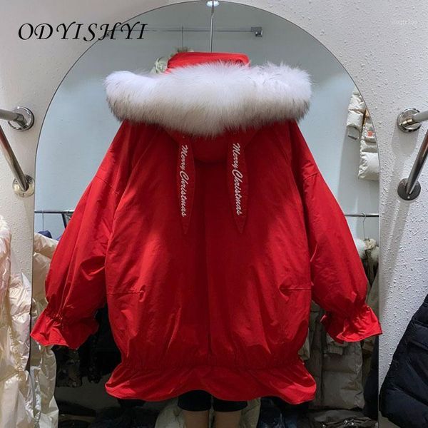 

women's down & parkas 2021 korean fashion coat mid-length ruffled hooded fur collar thick warm outwear white duck jacket women parka qq, Black