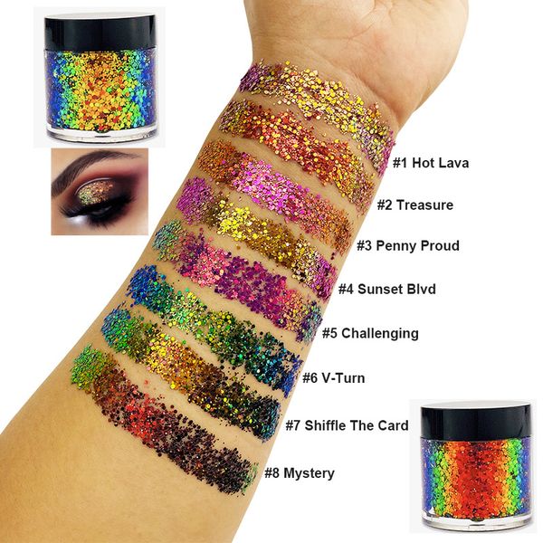 Eye Shadow Dia das Bruxas Exagerated Glitter 8 Cores Pacote de Caixa Branco Aceite Comprador Logo Imprimir com taxa extra em pó solto Lablel privado