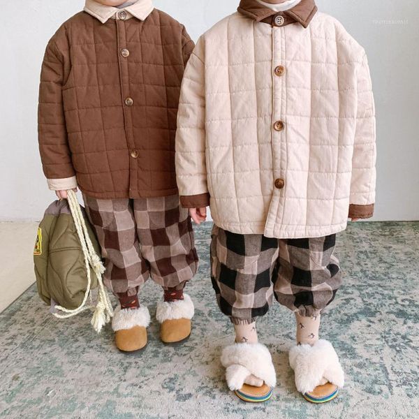 

jackets 9285 children cotton coat autumn and winter 2021 quilted square contrast color baby boy casual girl's1, Blue;gray