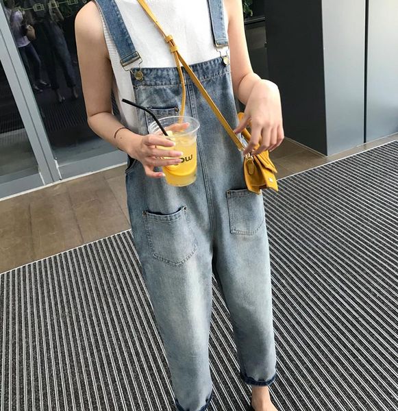 

women's jeans capri denim overall summer korean-style plus size wide pants, Blue