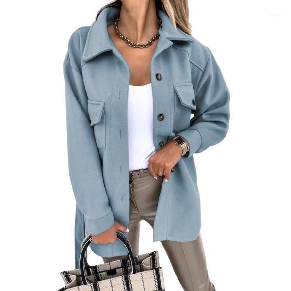

women's wool & blends women autumn turn-down collar belt woolen coat loose vintage long sleeve side pockets female overcoat solid lapel, Black