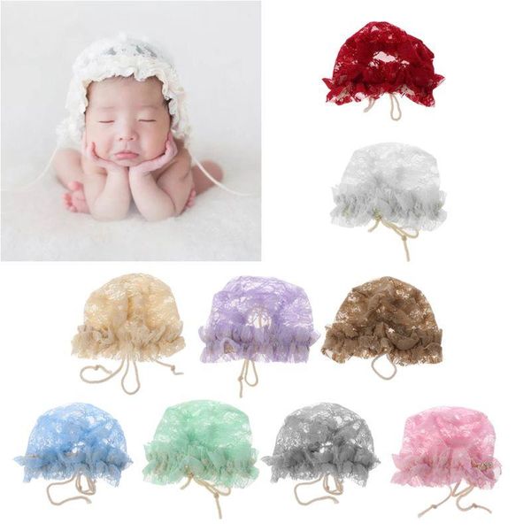 

caps & hats spring cap born baby summer sweet hat princess lace infant girl beanie ruffles lace-up po props accessories bonnet, Yellow