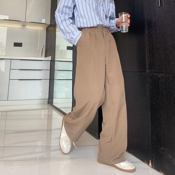 

men's pants korean wide-leg fashion solid color straight casual men business society mens suit male dress, Black