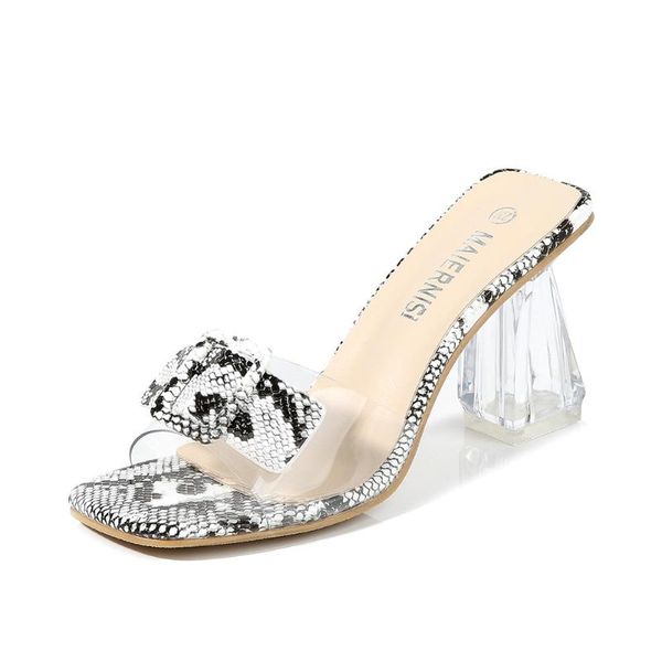 

crystal clear thick heels fashion women pumps pvc transparent square toe bow high heels summer snake pattern ladies sandals, Black