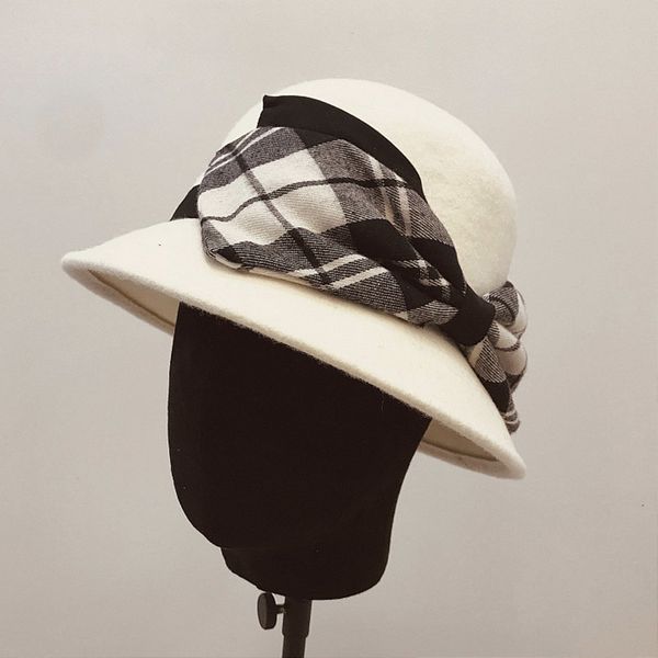 

2021 new women white black warm winter with bow accent ladies wool blend cloche party church wedding bowler hat crushable 8r3m, Blue;gray
