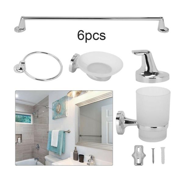 

6pcs bathroom accessories set towel rack bar hook toilet roll holder wall mounted paper towel holder