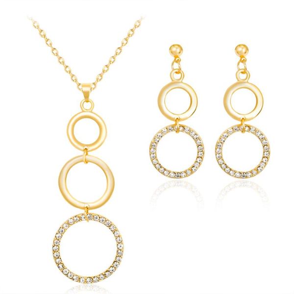 

earrings & necklace simple personality circle alloy pendant two piece set, Silver
