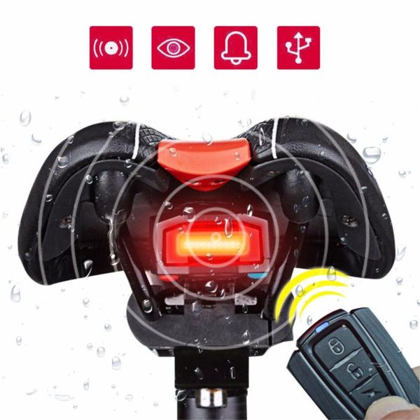 

bike locks 3 in 1 bicycle security lock wireless remote control alarm anti-theft alerter bell rear light cob taillight